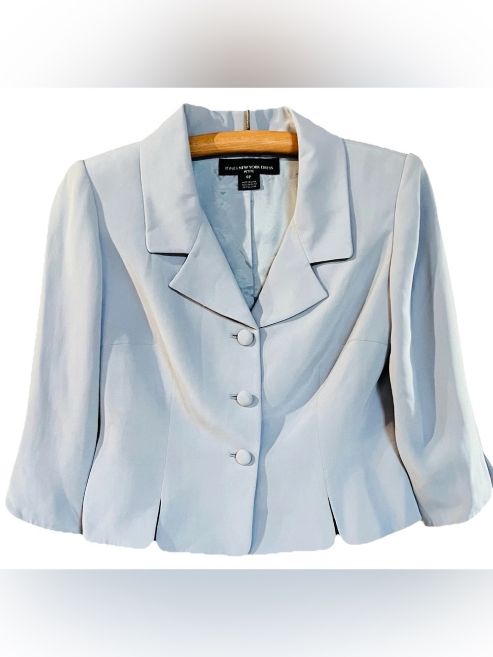 NWT Jones New York Silk Blazer Jacket Crop Peplum Baby Blue 4P Bridal Ret. $249